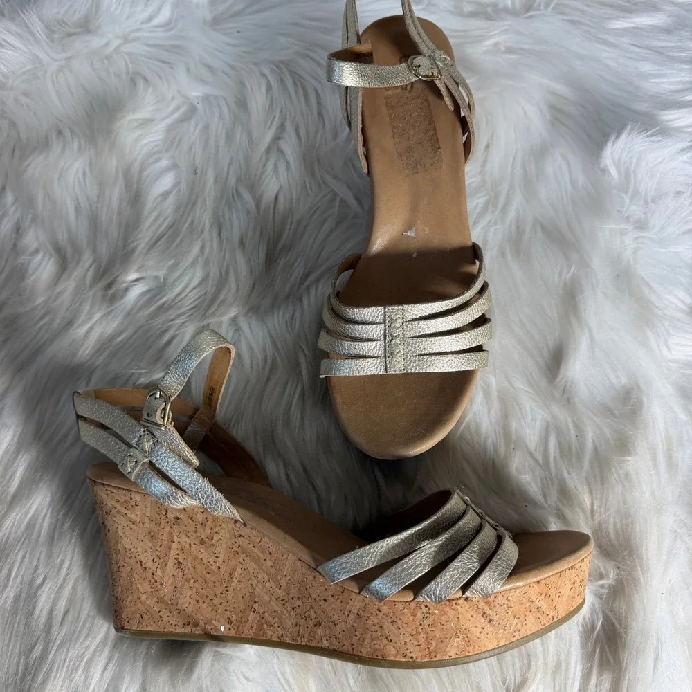 UGG Brigitte Metallic Gold Strappy Cork Wedge Sandals FD11164 Size 10